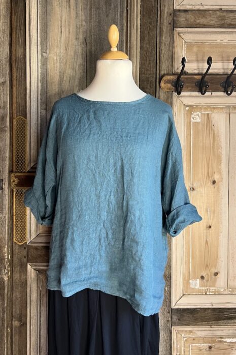 BB Style – Linnen top ronde hals – uni Jeans blauw