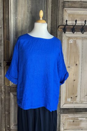 BB Style - Linnen top ronde hals - Kobalt blauw