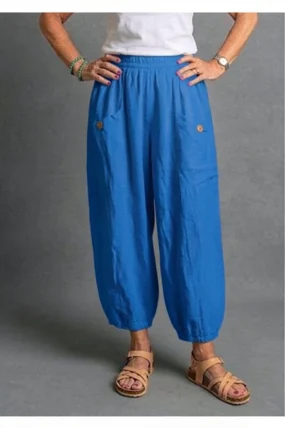 BB Style - Linnen broek zakken met knoop - Kobalt