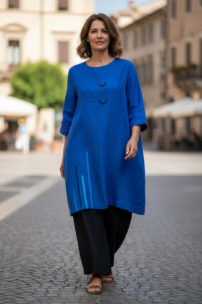 Geesje Sturre - Vest - tussenjas lang van linnen - Kobalt 642 *