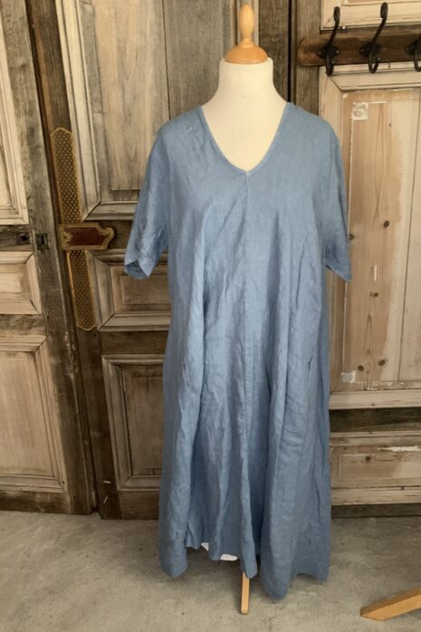 BB Style – Linnen jurk korte mouw L en XL Jeansblauw
