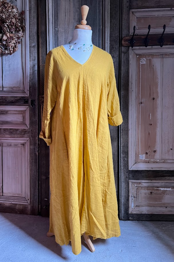 Koningin Isoleren maximaliseren BB Style - Linnen jurk lang - Warm geel - Buitengewoon Buitenpost