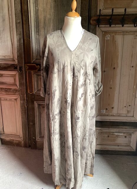 BB Style – Linnen jurk korte mouw – long bladprint