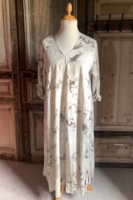 BB Style - Linnen jurk korte mouw - long, bladprint