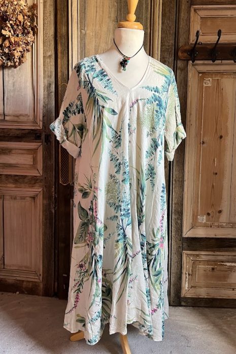 BB Style – Linnen jurk lang – Zand Bloemen