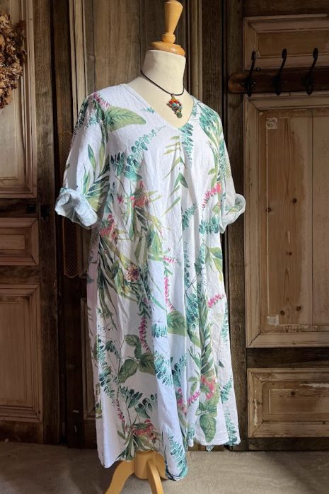 BB Style – Linnen jurk midi – wit Bloemen