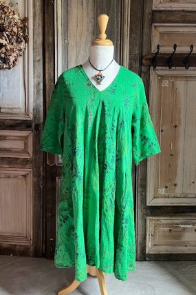 BB Style - Linnen jurk midi - Groen Bloemen