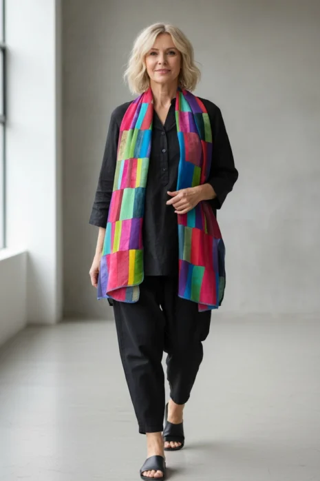 Liz & Joe – Patchwork sjaal, viscose – Regenboog