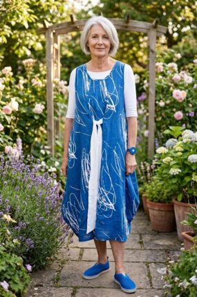 Luukaa - Mouwloze jurk - Blauw/wit