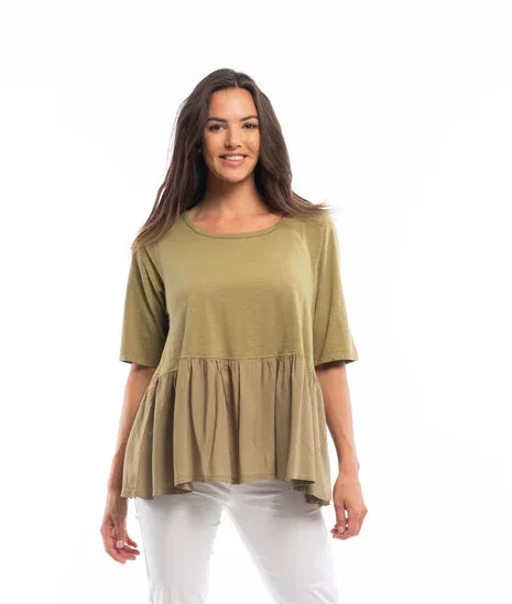 ORIENTIQUE – Knits knit Top – Olive oil